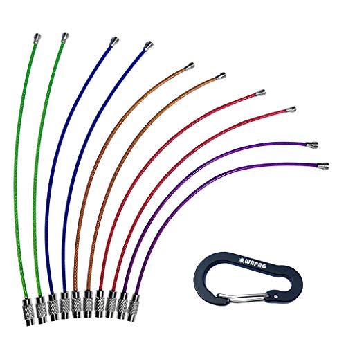 Mosqueton Llaveros Alambre Cable 15cm Llavero de Acero Inoxidable 1.5mm Barril de Giro para Colgar Etiquetas de Equipaje Llaveros y Guardianes de Etiquetas de Identificación (10color+1negro)