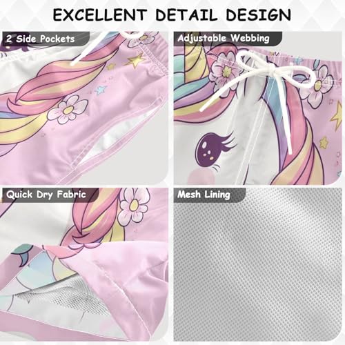Pigsaly Boys Swim Trunks A Unicorn Head Flower Boys Board Shorts Swimsuit Swimwear Summer Bathing Suit S3