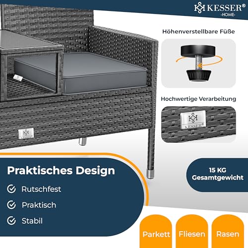 KESSER® Polyrattan Gartenbank mit Tisch, 2 Sitzer, 143x63x88cm Gartenbank wetterfest, Sitzbank Outdoor, Balkonbank mit Ablage, Gartenmöbel Rattan Bank für Garten & Balkon + Kissen & Cover, Anthrazit 5