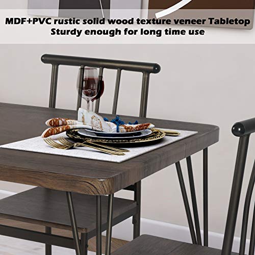 LAZZO 5 Piece Dining Table Set, Wooden Kitchen Table Set with Metal Frame, Rectangular Dining Room Table and 4 Chairs Set for Breakfast Nook,Home, Dinette, Kitchen Studio (Brown)