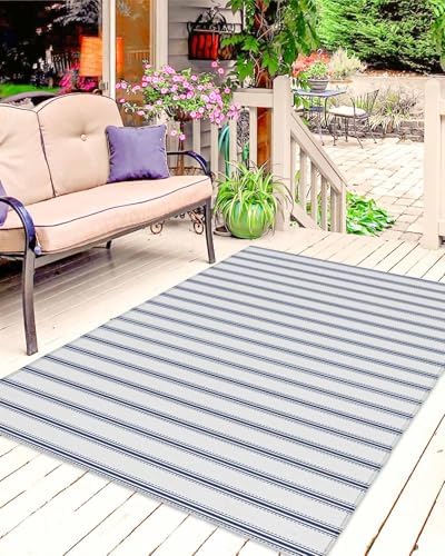 Navy Blue Striped Outdoor Rug ...
