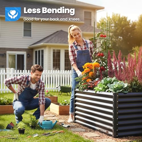 Image of Quictent Galvanized Raised Garden Bed 6x3x2 Ft Metal Planter Box Bottomless for Backyard Outdoor, Include 1 pc Tomato Cage (Dark Gray)