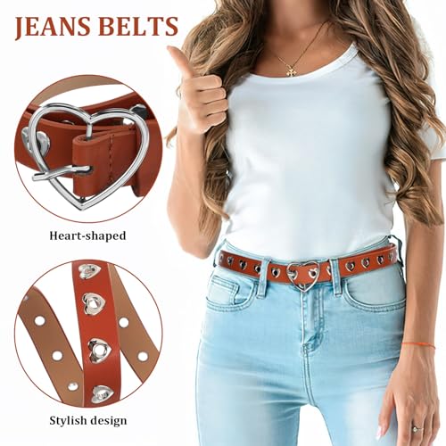 TENDYCOCO 4PCS Girls Heart Belts Leather Belt Adjustable Waist Belt with Heart Buckle Hollow Design Belts for Jeans Dress3