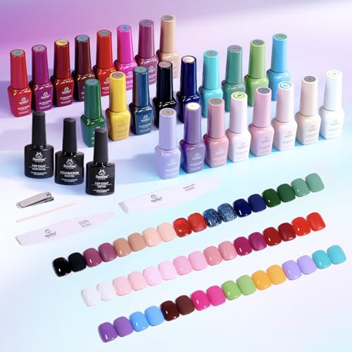Image of Beetles Gel Nail Polish Set, 25 Colors Color Dairy Polish Kit, Nude Black Brown Red Color Gel Nails with Base Coat Glossy & Matte Top Coat Colorful Bottles UV Led Soak Off Gifts for Women