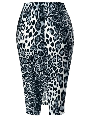 SSOULM Women's Work Office Stretchy Fitted Midi Pencil Skirt with Animal Grey Slit and Plus SizeANIMAL Grey XL3