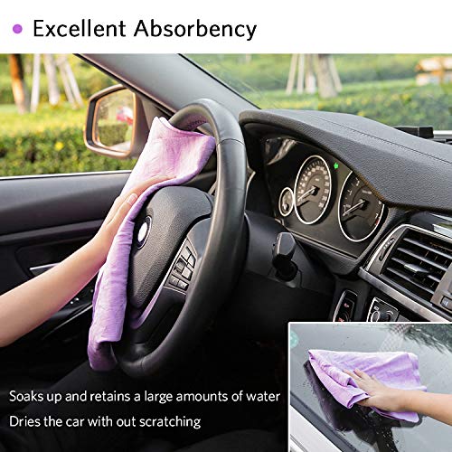 Chamois Cloth For Car - 3 Pack Chamois Drying Cloth Car Drying Towel Super Absorbent Fast Drying Natural Chamois Car Wash Cloth Accessory (17 X 13 Inches) (Blue Purple Yellow) #TOP2
