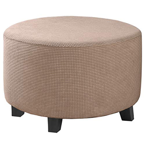 Image of H.VERSAILTEX Ottoman Cover Stretch Ottoman Slipcover Round Ottoman Storage Cover Folding Stool Covers Furniture Protector Cover for Footrest Ottoman Fit Dia 30 inch - 41 inch, Sand