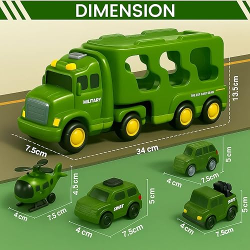 Image of GRAPHENE 5 in 1 Friction Military Army Truck Car Set for Boys 3-10 Years Old Montessori Carrier Educational Toy Light Music Unbreakable Pullback Action Helicopter Taxi Playset Best Gift Boy Girl