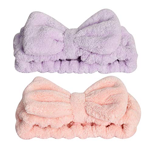 2 Pack Soft Microfiber Makeup Headband Elastic Cute Spa Facial Headband for Shower Washing Face