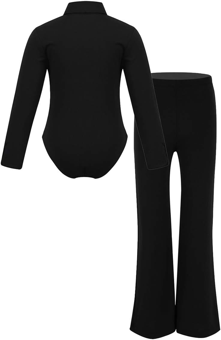 Kaerm Kids Boys 2pcs Long Sleeves Leotard Romper Clothing Sets Jazz Latin Ballroom Dance Performance