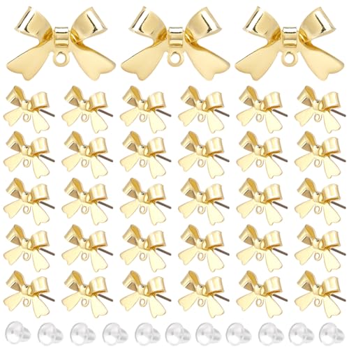 SOFPLATE 1 Box 40Pcs Bowknot Earring Posts Earring Stud with Loop & 80Pcs Plastic Ear Backs 925 Sterling Silver Pin Earring Studs Findings for jewellery Making Accessories DIY Dangle Earrings Supplies