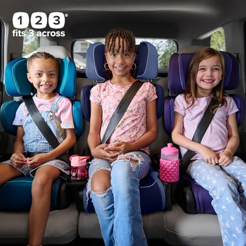 Image of Diono Connect3 R 2-in-1 High Back Booster, Slim Fit 3-Across in Many Mid-Sized Sedans and SUVs, for Children from 40-120 lbs., Lightweight with Cupholder, Blue Surge