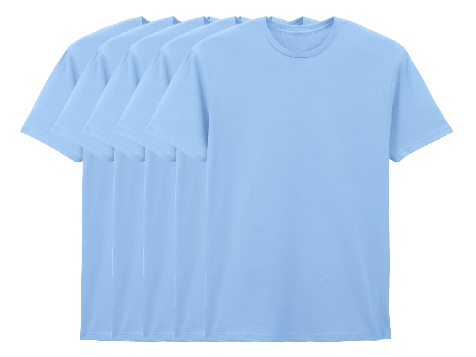 COOZO Pack of 5 Men's Classic Fit Blank Short Sleeve T-Shirts - 5 x Light Blue - 4XL