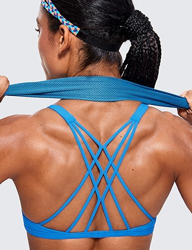 Image of CRZ YOGA Naked Feeling Criss-Cross Sports Bra | Light Support, Removable Pads, Yoga, Sleek, Strappy Back, Scoop Neck, for Women