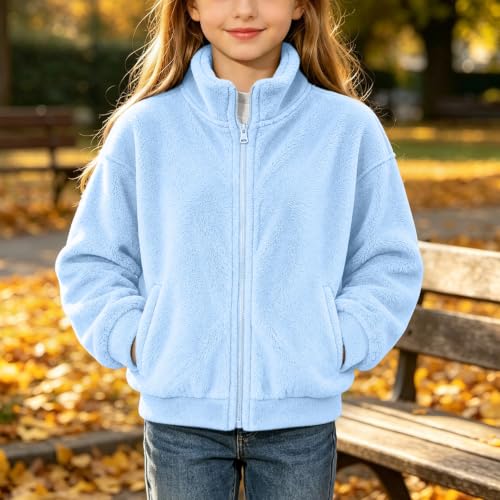 Piuwrlz Girls Fuzzy Fleece Zip Up Jacket with Stand Collar - image 3