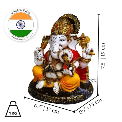 Image of Lord Ganesha Idol for Home Decor | Resin Ganpati Murti for Luck & Success | Ideal Diwali Gift, Pooja Room, Office Desk and House Warming