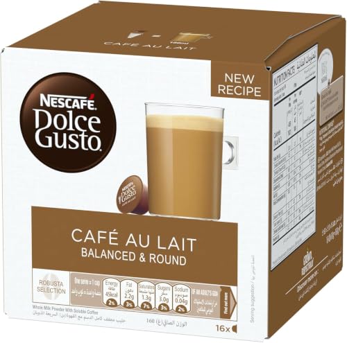 Image of Nescafe Dolce Gusto Cafe Au Lait Coffee Pods (16 Capsules) 160g Box By COUGAR | Smooth Coffee with Milk | Balanced & Round Taste | Single-Serve Coffee's Machine Compatible Capsules - (Imported-UK)