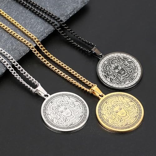 PINK TOWN Ancient Greek Mythology Medusa Necklace Stainless Steel Snake Woman Medusa Pendant Necklace Greek Symbol Jewelry Pagan Mythology Statement Necklace Pendants for Men Women4