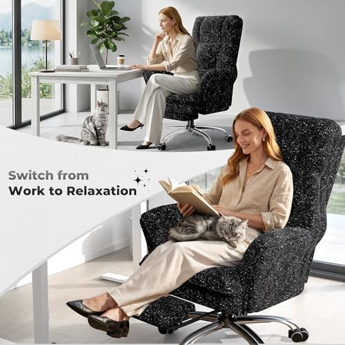 Image of HOMRELEXA Big and Tall Office Chair, Flip Armrests for Pets & Cross Legged Sitting, Executive Ergonomic Computer Gaming Chair with Foot Rest, Gliter Fabric Wide Seat Reclining Desk Chair