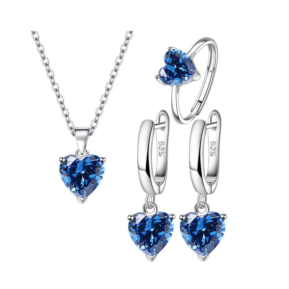 TTPSRY Pendientes de plata Conjunto Aretes Anillos Collar Corazón Pendiente con Cubic Zirconia Brillantes Regalo para la Fiesta de Bodas