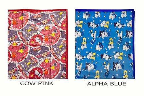 Image of EcoSoft Plastic Sheet,PVC Sheet for Kids,Rubber Sheet for Babies,Bed Wetting Protector(90 x 135 cm) (Blue Alphabet & Pink Cow)