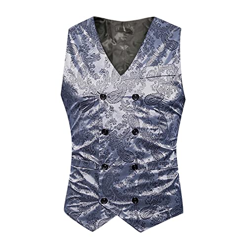 snowshine Mens Victorian Vest Gothic Steampunk Double Breasted Suit Vest Slim Fit Brocade Paisley Floral Waistcoat
