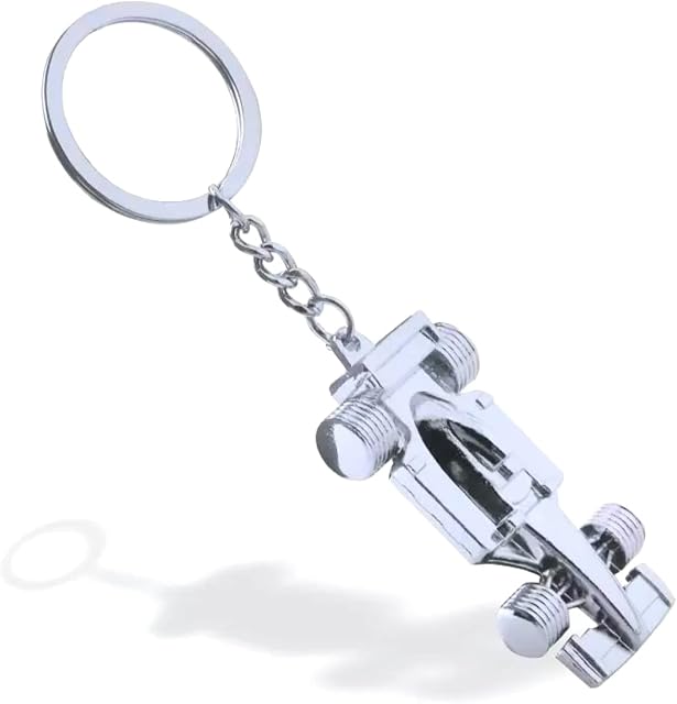 PCSG BOGOO Silver Racing Car Keyring Key Chain - Car Gifts for F1 Fans - Key Ring Birthday, Christmas Gift for Men Boys