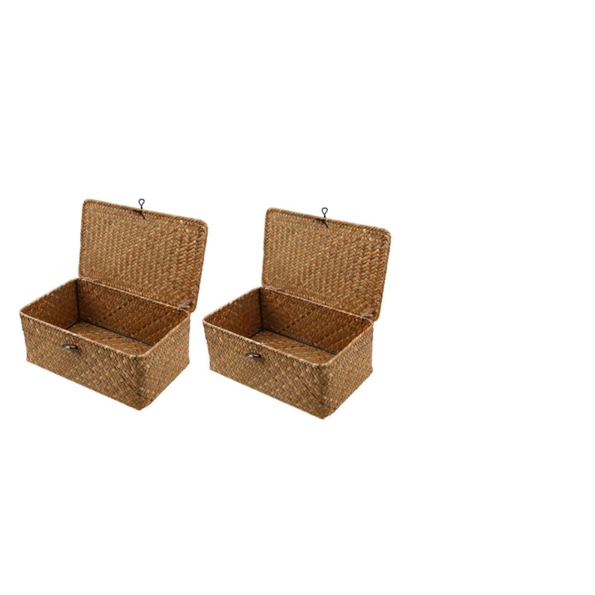 Panier en osier rangement tressé en algues 2pcs boîte de rangement en paille