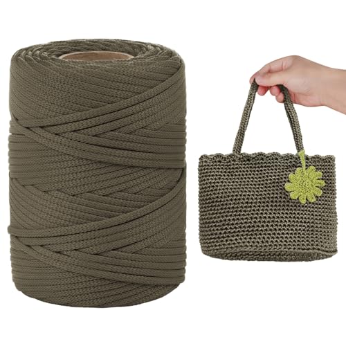 LEREATI Hilo Crochet 3mm x 90m Plano Hilo para Tejer a Crochet de Poliéster Hilo Macrame 3mm Cuerda Macrame para Tejer Cestas de Ganchillo, Bolsos, Colgante de Pared, Mantas (Verde Musgo)