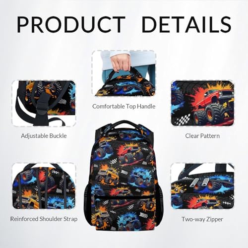 Image of Toddler Backpack Set - 3Pcs Truck Backpacks for Boys - Kids Bookbag with Lunch Box & Pencil Case - Durable School Bag for Kindergarten /Preschool /Elementary (17 Inch)