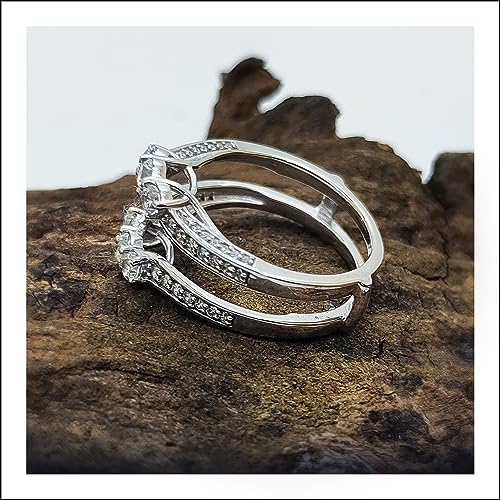 0.88 Carat Round Cut Lab Grown Diamond in 14K White Gold Plated 925 Sterling Silver Enhancer Guard Wedding Ring (VS-SI Clarity, G-H Color)3