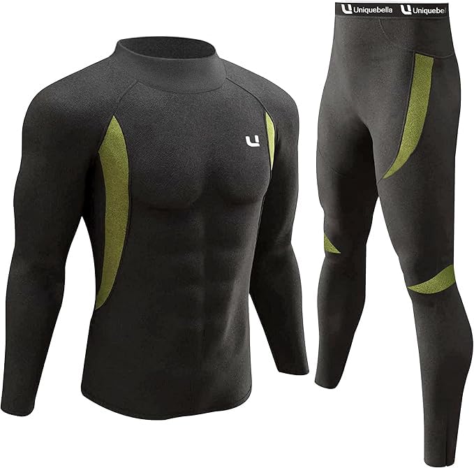 UNIQUEBELLA Set de ropa interior térmica, ropa funcional para hombre, ropa interior de esquí, traje térmico de invierno, camiseta térmica + pantalones, M