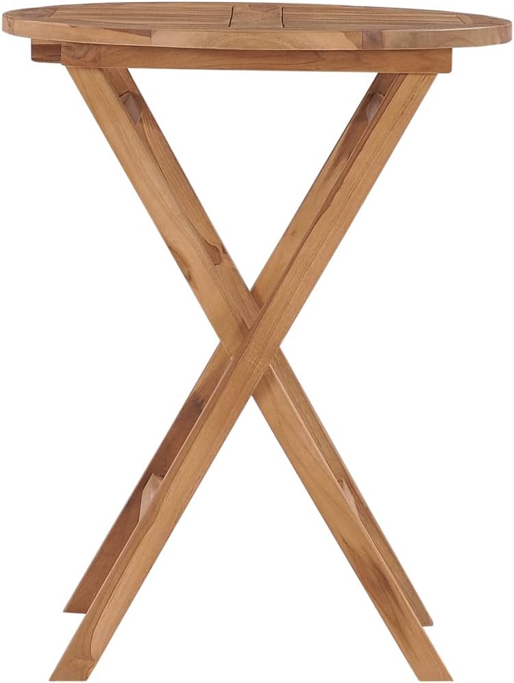 vidaXL Folding Patio Table, Solid Wood Teak, Weather, Round Outdoor Garden Furniture, Space Saving Design, Fine Sanded Finish, 23.6" Diameter x 29.5" Height