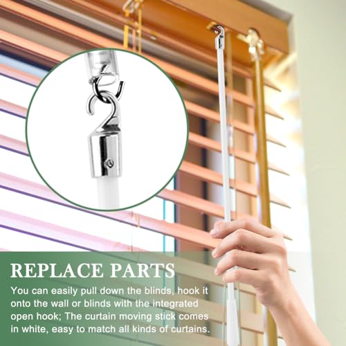 2PCS Blind Wand, Vertical Blinds Replacement with Hook and Handle, Long Fiberglass Blinds Stick Replacement Window Blind Tilt Wand,Blind Wand/Rod for Window Opener Supplies,17inch