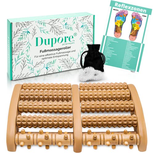 DUPORE® PREMIUM Fußmassageroller Holz+2x GRATIS Fingermassageringe - Fussmassageroller Holz Für Eine Wohltuende Fußmassage zur Effektiven Vorbeugung & Linderung Von Stress, Schmerzen & Fersensporn Cover