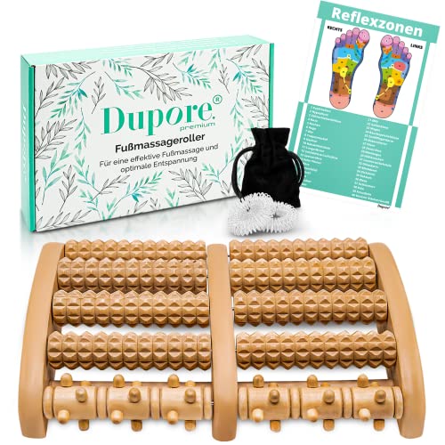 Dupore® Premium voetmassageroller hout + 2 x gratis vingermassageroller - houten voetmassageroller voor een weldadige voetmassage ter effectieve preventie en verlichting van stress, pijn en hielspoor