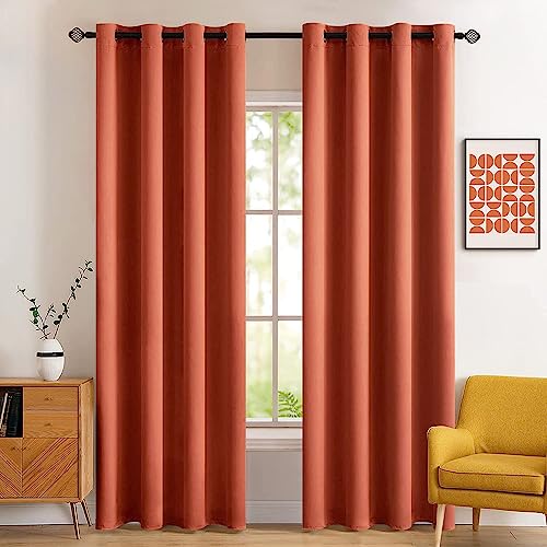 MIULEE Room Darkening Curtains Thermal Insulated Rust Terracotta Drapes Window Treatment Grommet Top Light Blocking Blackout Curtain for Fall Living Room/Bedroom 2 Panels 52 x 84 inch Burnt Orange