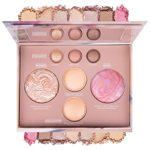 Baked Makeup Palette, Pigmented Long Wear Bronzer Blush Highlighter Eyeshadow