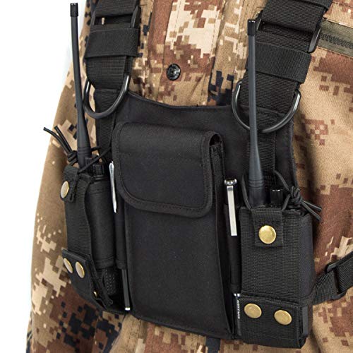Image of Radio Shoulder Holster Chest Harness Holder Vest Rig for Two Way Radio Chest Front Pack Pouch Walkie Talkie Case with Front Pouches for Kenwood Arcshell Retevis Baofeng UV-5R F8HP UV-82 888S (Black)