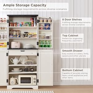 72 Tall Kitchen Pantry Farmhouse Storage Cabinet with Barn Doors Organizer Drawer and Adjustable Shelves Rustic Wood Cupboard for Kitchen Dining Room Bathroom Off White