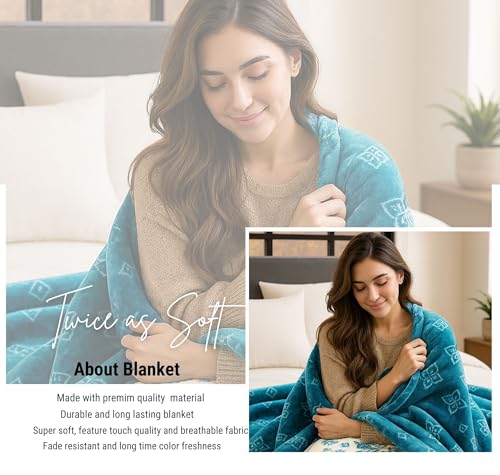Image of VAS COLLECTIONS Plush Fleece Mink Blanket | 3.5 Kg, 700 GSM | Ultra Soft, Warm & Luxurious Heavy Blanket for Double Bed (Blue & Peach, 220x225 cm)