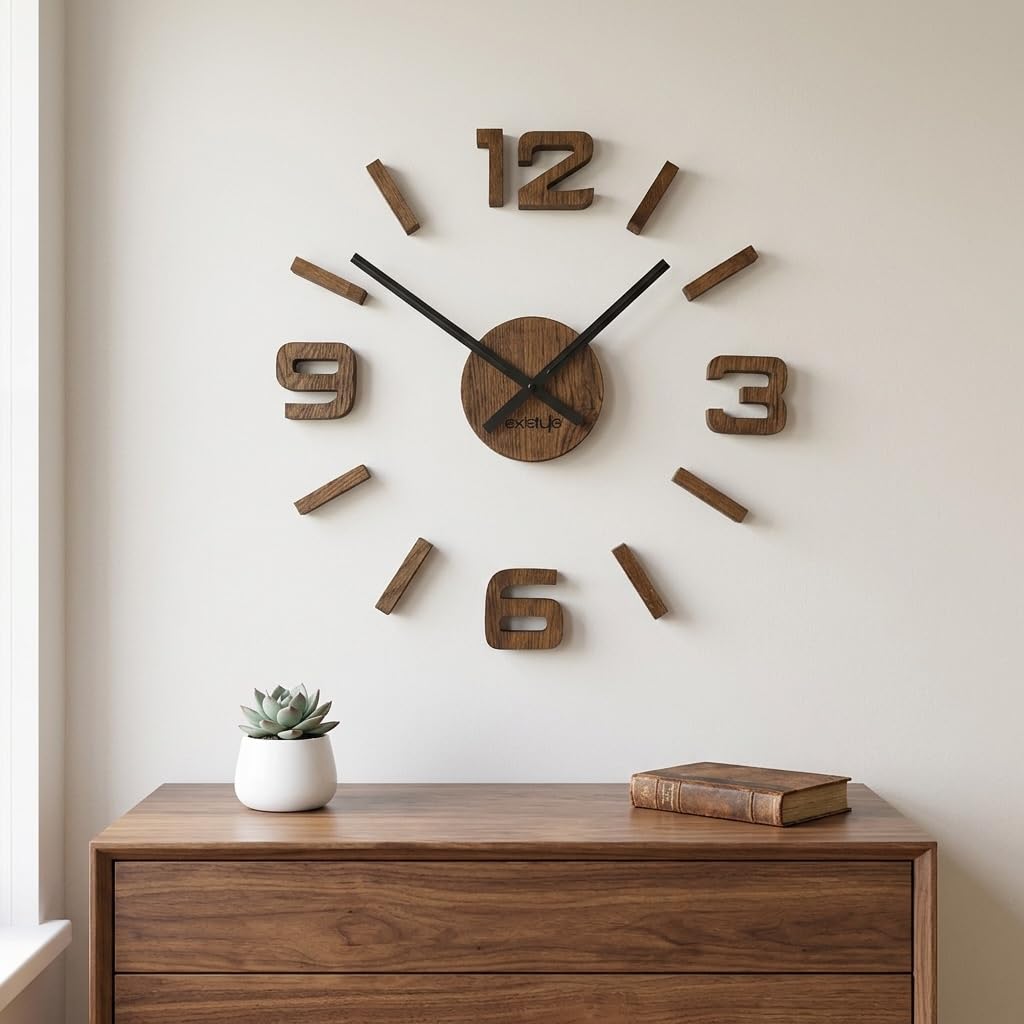 3D Wanduhren DIY Holz Eiche große Wanduhr 50-75CM 3D Wanduhr Modern Design EKO Wanduhren Wandtattoo Dekoration Uhren für Büro Wohnzimmer Schlafzimmer Dekoartikel Quarzuhr (Eiche, Braun)