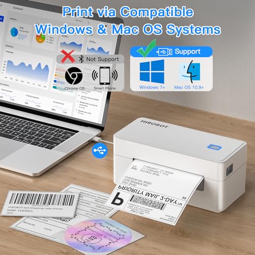 HIROBOT 2024 Newest Thermal Label Printer | 203 DPI Barcode Label Printer | 4×6" Shipping Label Printer | 152mm/s High Speed Print | Compatible... - Image 3