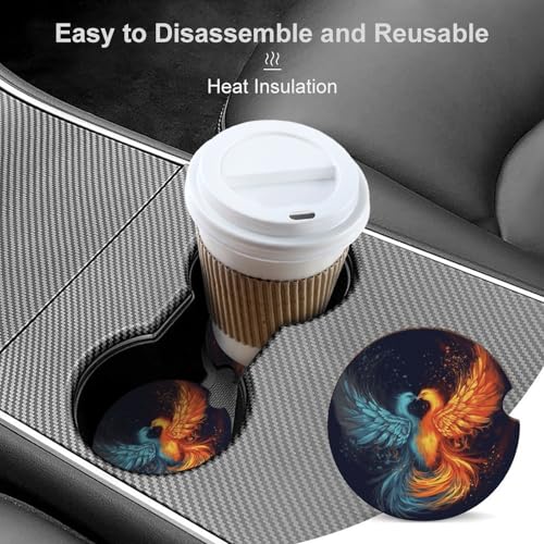 Posavasos para carros con diseño Fénix de fuego y agua, 2 piezas miniatura 4