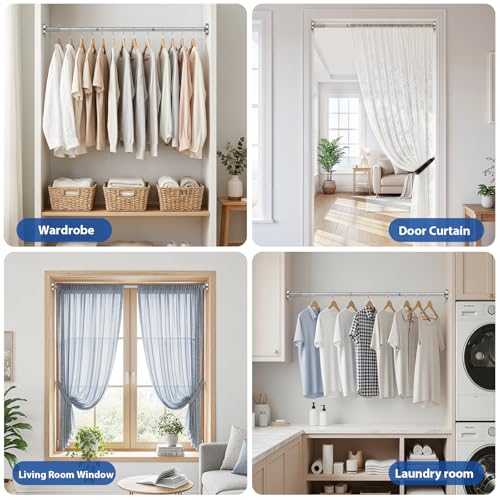 Image of Shower Curtain Rod 32-62Inch Silver Shower Rod Tension Rod Adjustable