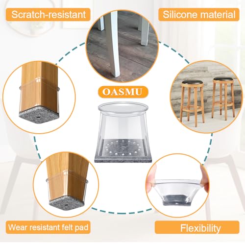 Image of 32 Pcs Square Chair Leg Protectors for Hardwood Floors,Felt Furniture Floor Protectors with Silicone Caps, Small Size (Fits Chair Legs with Side Length: 3 /4 inch to 1-1 /16 inch)