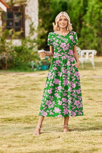 Image of Zeagoo Summer Dresses for Women 2026 Maxi Bohemian Floral Short Sleeve Long Dress Casual Flowy Tired Beach Sundress