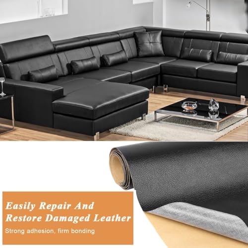 Image of Black Self-Adhesive Leather Repair Patch | Waterproof & Anti-Scratch | Quick Fix for Bean Bags, Sofas, Couches, Furniture, Car Seats, Handbags (30 x 60cm) - Durable Leather Restoration Solution