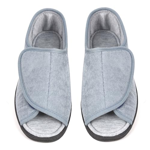 Open Toe Woman Diabetic Slippers, Memory Foam, Adjustable Closure, Orthopedic Walking Slippers for Indoor and Outdoor Use, Comfortable for Arthritis Swollen Feet Edema