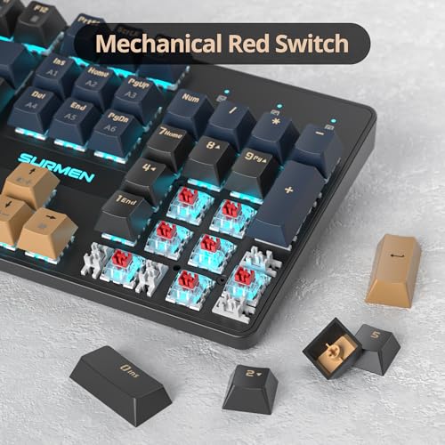 Image of Full Size Mechanical Keyboard, Creamy Keyboard with Number Pad, 104 Keys Wired Gaming Keyboard with Red Switch, RGB Backlit for PC Laptop